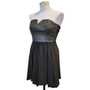 Amanda Uprichard | Faux Leather Bust Strapless A line Mini Dress Black